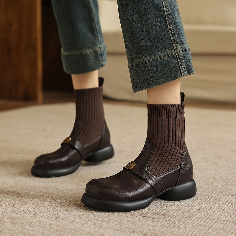 Ethnic Fabric - New Autumn Winter Women Brown Boots