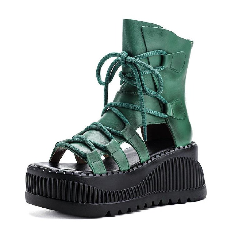 Ethnic Fashion Style - 8CM Ethnic Cow Genuine Leather Ankle