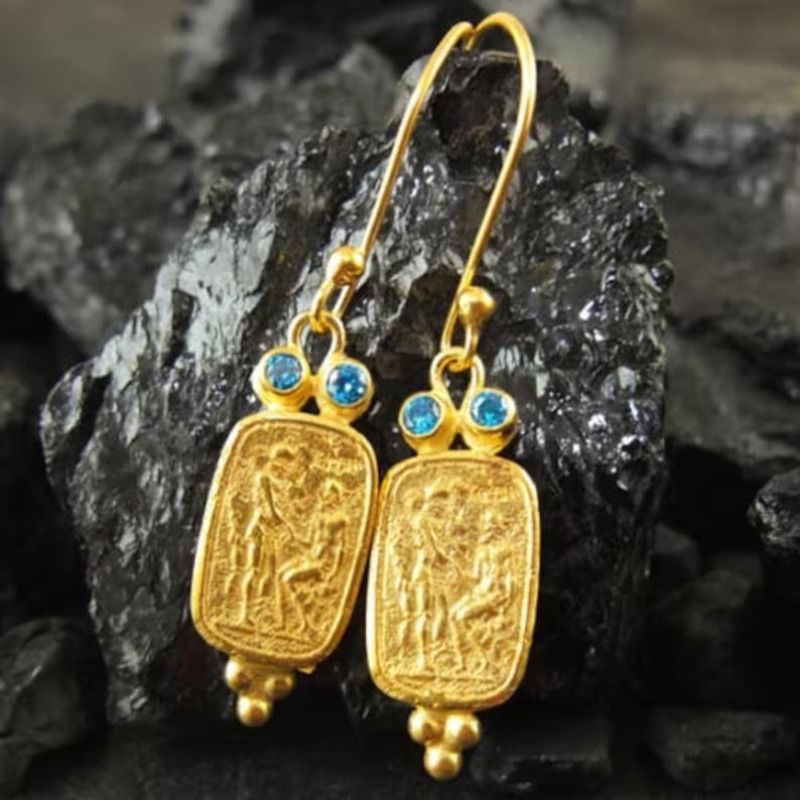 Ethnic Fashion Wear For Women - Vintage Inlaid Sea Blue CZ Dangle
