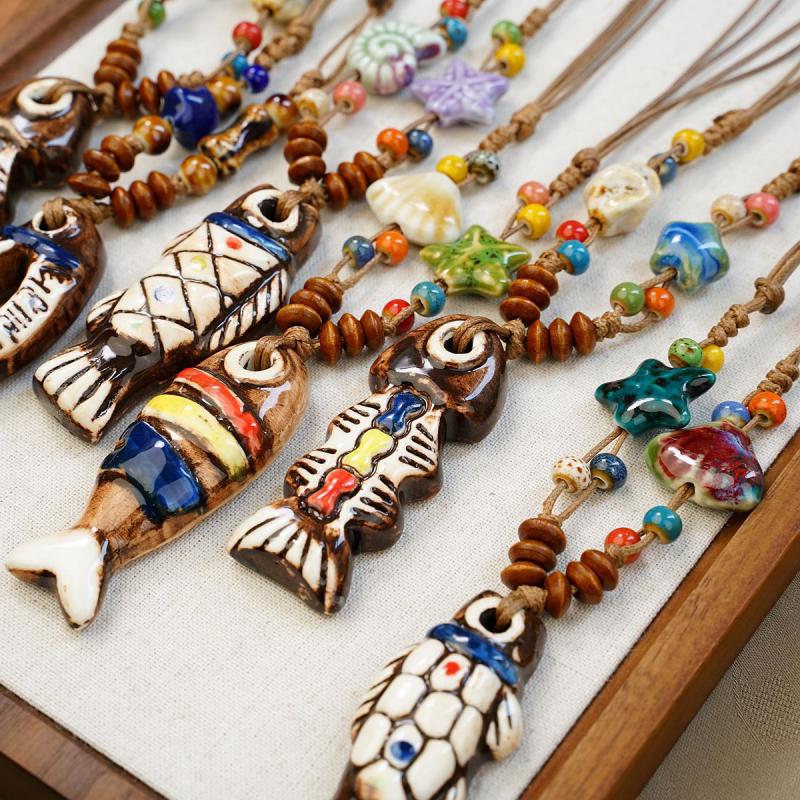Ethnic Fashion Girls - New【Ethnic Style Ceramic Fish Necklace Women
