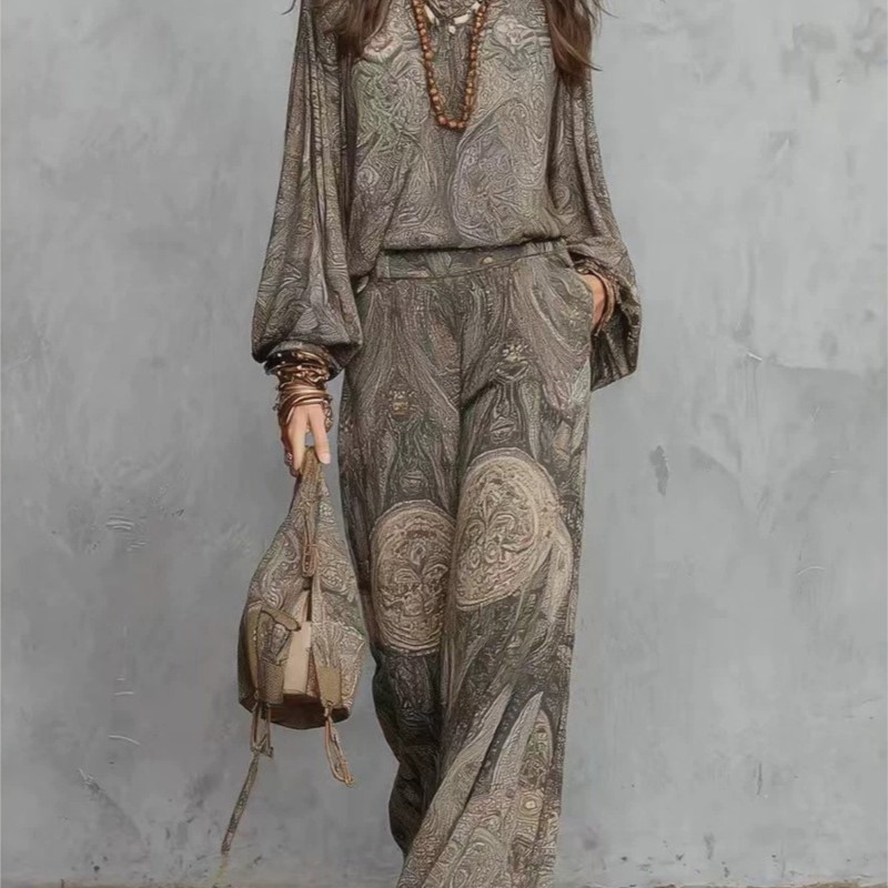 Ethnic Fashion Style - Boho Paisley Print Two-Piece Set for