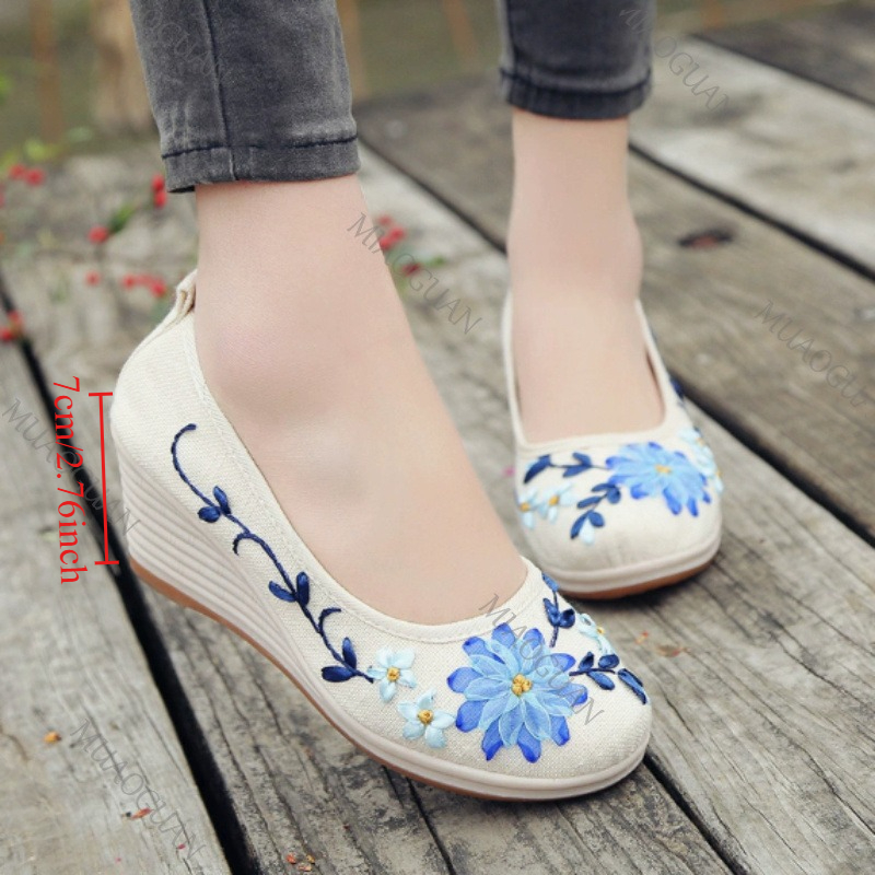 Ethnic Fashion For Women - Embroidered Women Comfort Wedge Platform Shoes