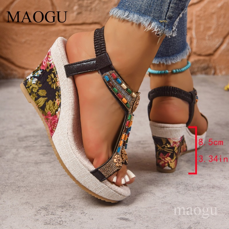 Boho Beaded Floral Wedge Sanda - Ethnic Fashion For Women review and price